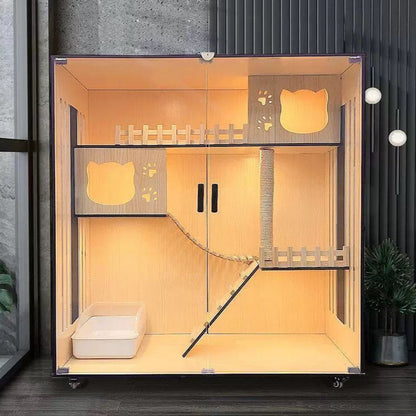 Handcrafted Wooden Cat Villa, Luxury Cat House, Multi-Level Cat Villa for Cats