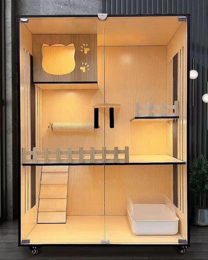 Handcrafted Wooden Cat Villa, Luxury Cat House, Multi-Level Cat Villa for Cats