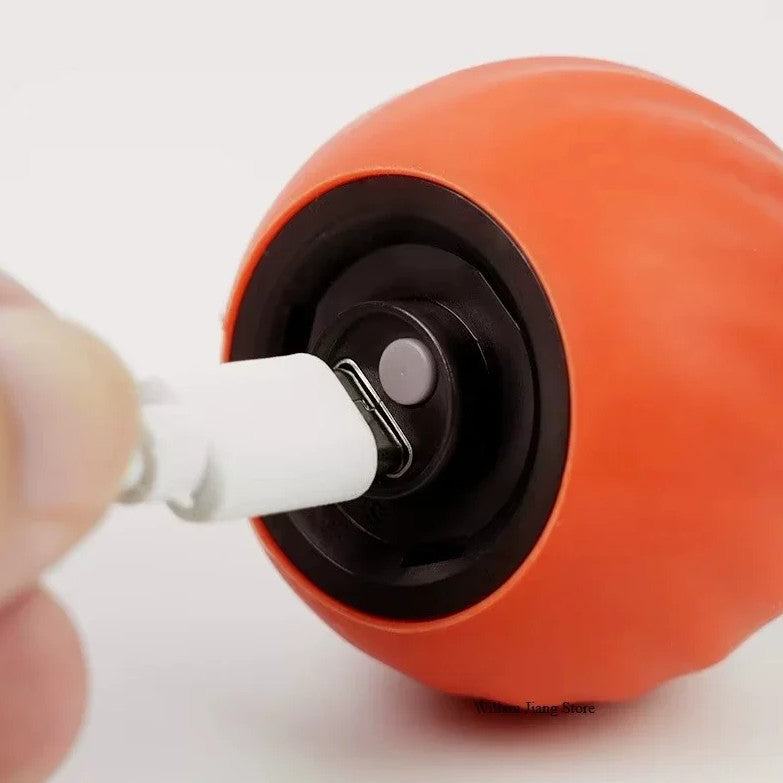 Close-up of the charging port on the Interactive Pet Ball The Odyssey™ 2.0, designed for playful cats and dogs.