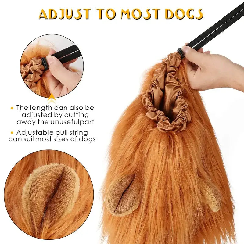 Funny lion mane hat for dogs and cats, perfect for cosplay and festive celebrations, includes a matching tail for a complete look.