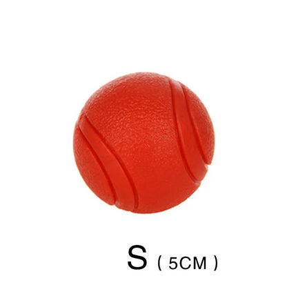 Durable red rubber dog ball made from TPR, designed for strong chewers and active dogs, available in multiple sizes.