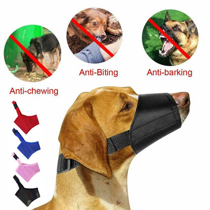 Adjustable nylon dog muzzle for anti-bite and bark control with buckle design, suitable for small to large dogs
