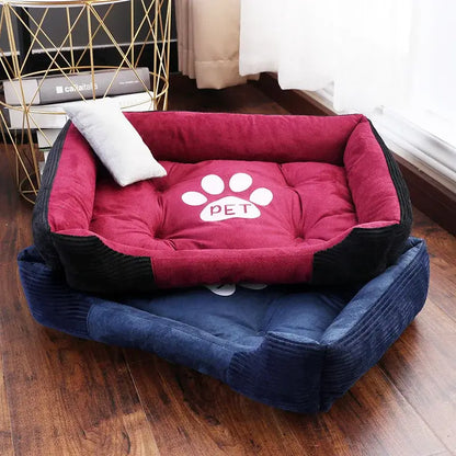 Bone-shaped soft cotton dog bed, washable and breathable with warm padding, designed for year-round comfort and suitable for dogs of all sizes.