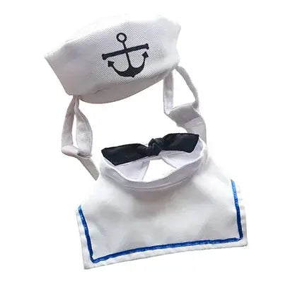 Cat wearing a funny navy sailor costume with a sailor hat and collar, looking stylish and adorable.