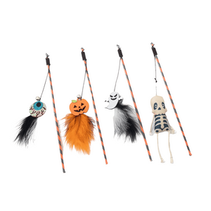 Baguette magique pour chat d'Halloween – Jouet interactif avec motif citrouille et fantôme