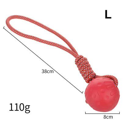 Durable red rubber dog ball made from TPR, designed for strong chewers and active dogs, available in multiple sizes.