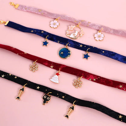 Velvet adjustable pet collar with bronzing star design for cats and small dogs