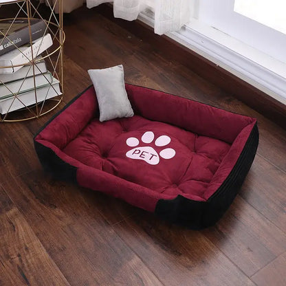 Bone-shaped soft cotton dog bed, washable and breathable with warm padding, designed for year-round comfort and suitable for dogs of all sizes.