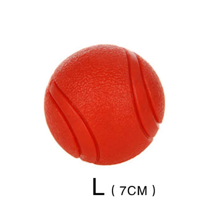 Durable red rubber dog ball made from TPR, designed for strong chewers and active dogs, available in multiple sizes.