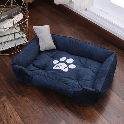 Bone-shaped soft cotton dog bed, washable and breathable with warm padding, designed for year-round comfort and suitable for dogs of all sizes.