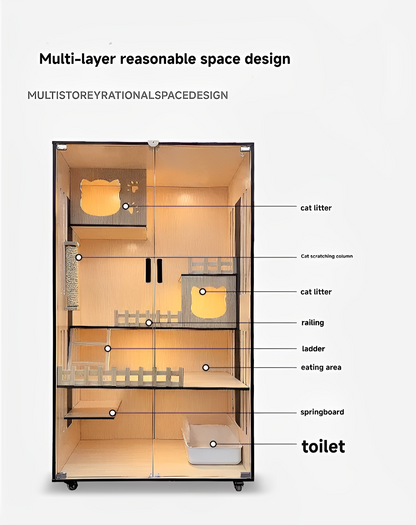 Handcrafted Wooden Cat Villa, Luxury Cat House, Multi-Level Cat Villa for Cats