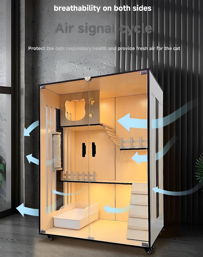 Handcrafted Wooden Cat Villa, Luxury Cat House, Multi-Level Cat Villa for Cats