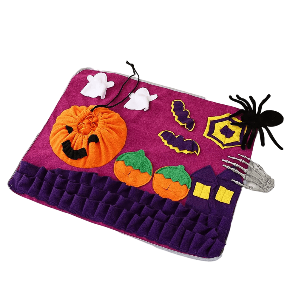 Pet Snuffle Mat for Cats and Dogs - Halloween Pumpkin Feeding Mat for Slow Feeding and Interactive Play.