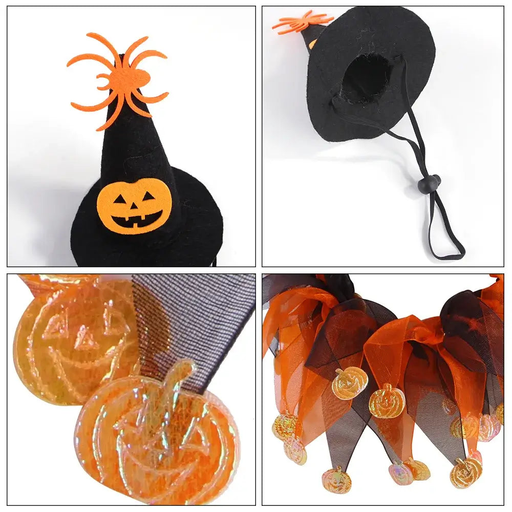 The Pet Paradise Halloween and Christmas Cat Costume Set featuring a pumpkin hat and scarf, perfect for festive celebrations.