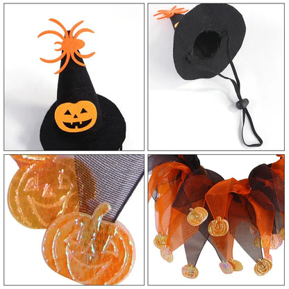 Pumpkin-themed costume set for cats, perfect for Halloween and Christmas celebrations.