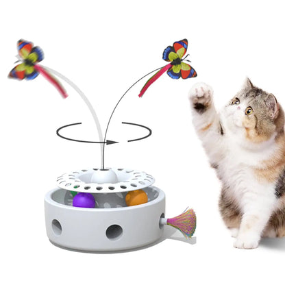 Smart electronic 3-in-1 cat toy with butterfly, feather, and rotating play