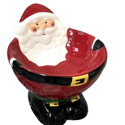 Ceramic Santa Claus pet bowl with raised base for cats and dogs, perfect for Christmas