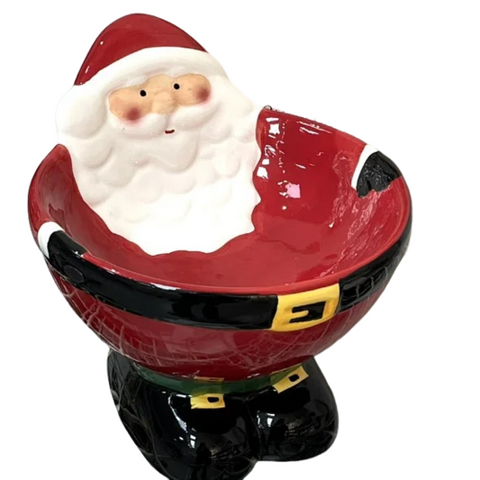 Santa Claus-themed ceramic pet bowl with tall feet for ergonomic feeding and holiday decor.