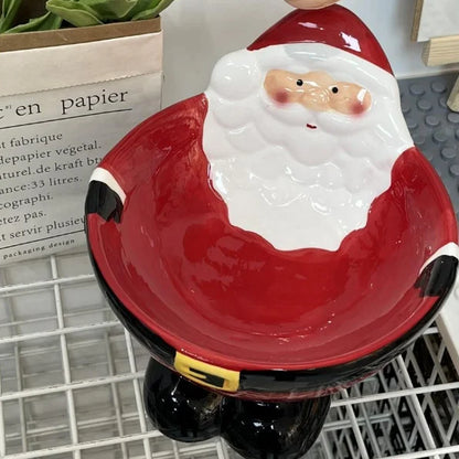 Ceramic Santa Claus pet bowl with raised base for cats and dogs, perfect for Christmas