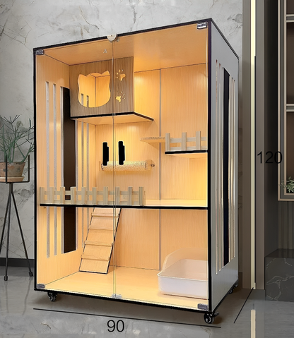 Handcrafted Wooden Cat Villa, Luxury Cat House, Multi-Level Cat Villa for Cats