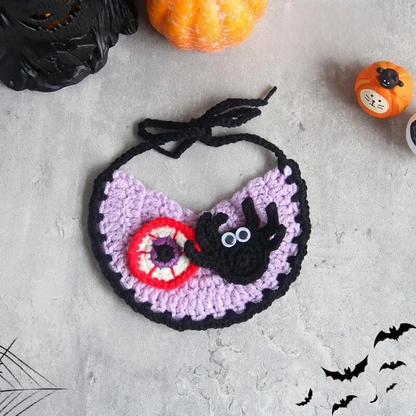 Hand-knit Halloween Pet Collar Bib for cats and dogs, perfect for adding a spooky touch to Halloween costumes.