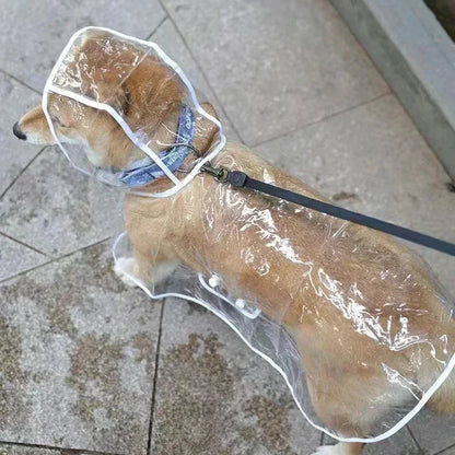 Transparent waterproof dog raincoat for small to medium-sized pets, keeping them dry and stylish during rainy outdoor walks.