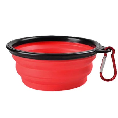 Collapsible silicone dog bowl for travel, camping, and hiking, lightweight and portable for outdoor pet feeding.