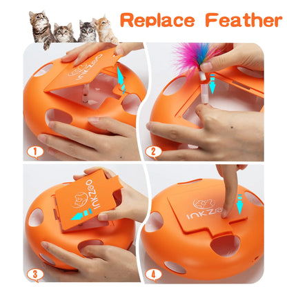 Smart interactive cat toy with feather popping game and rechargeable battery