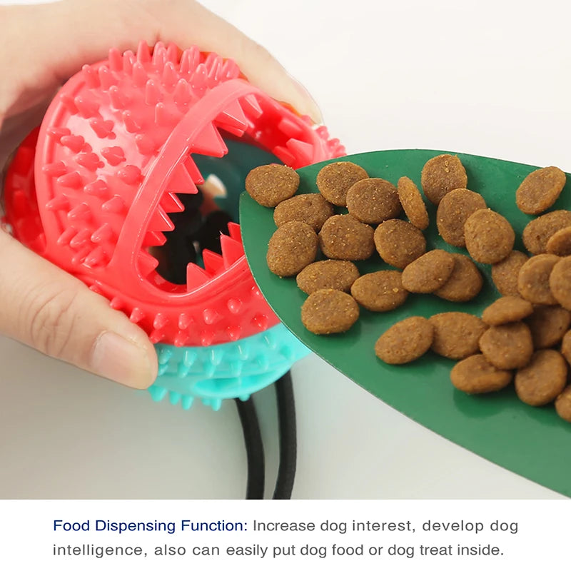 Interactive dog chew toy with suction cup and food dispensing features, designed for medium and large dogs.