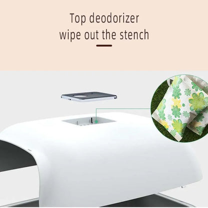 Fully enclosed cat litter box with two-way shovel access for odor control and easy cleaning