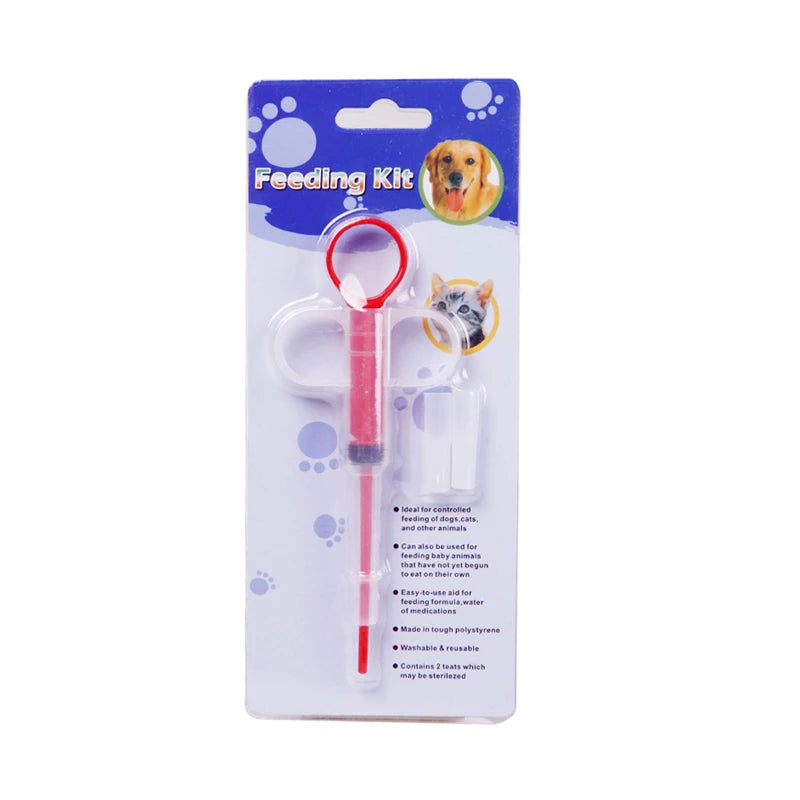 Gentle pet pill applicator syringe for safely administering medication to dogs and cats