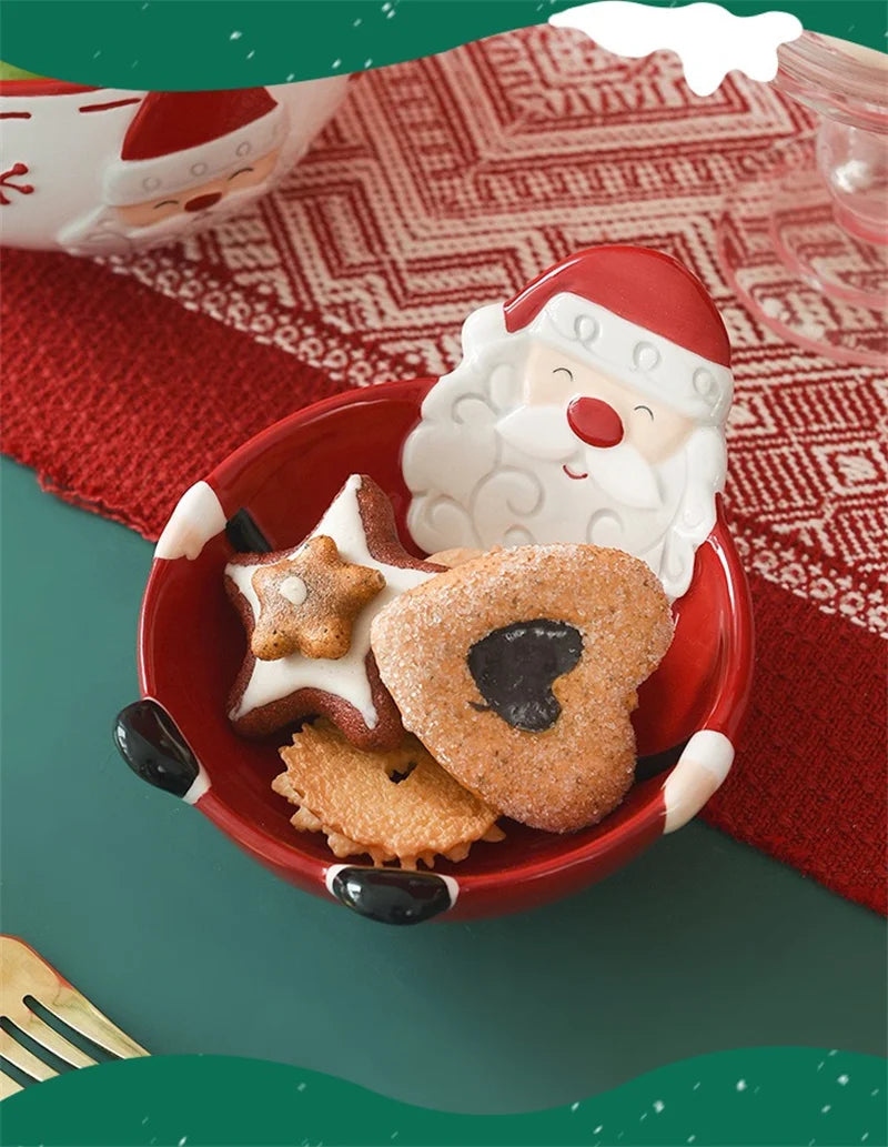 Festive Nordic Santa Claus ceramic pet bowl for Christmas, featuring durable and stylish designs for cats and dogs.