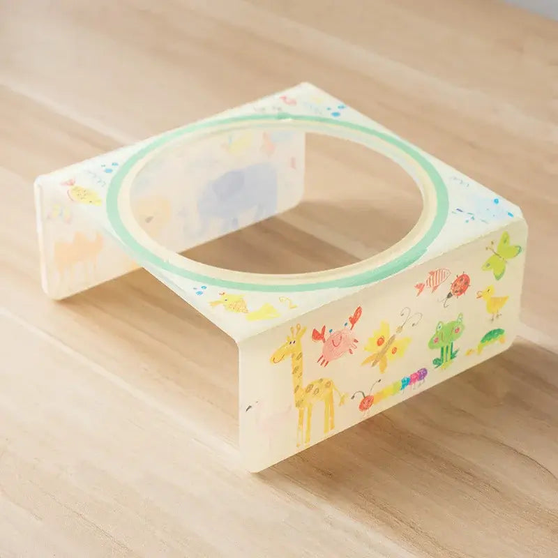 Cartoon flower-shaped ceramic pet bowl with acrylic holder for cats and small dogs