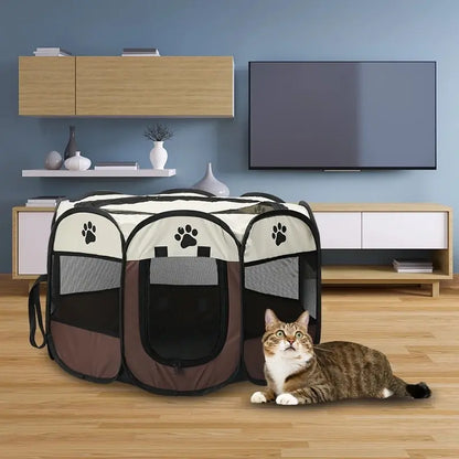 Foldable outdoor pet tent kennel with mesh panels for dogs and cats, portable and lightweight design