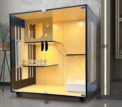 Handcrafted Wooden Cat Villa, Luxury Cat House, Multi-Level Cat Villa for Cats