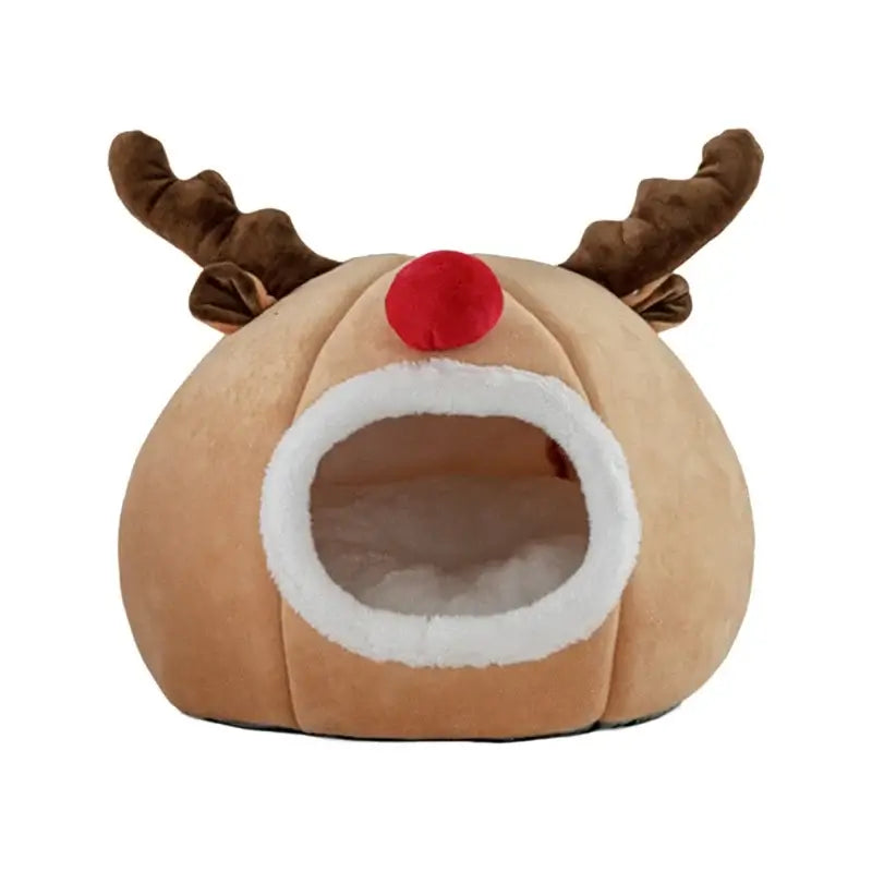 Cat Cave Bed - Washable Removable Cushion Soft Christmas Reindeer Tent for Cats