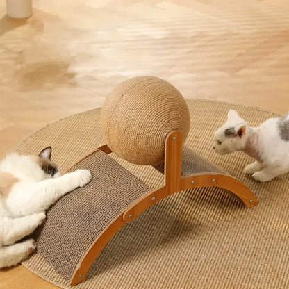 2-in-1 Cat Scratching Ball, Sisal Scratcher for Cats, Cat Toy with Wooden Base