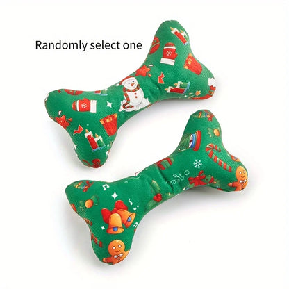 Bone-shaped plush dog toy with squeaker, suitable for chewing and play