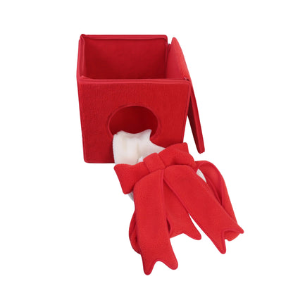 Christmas-themed cat bed shaped like a cozy holiday house for cats and small dogs