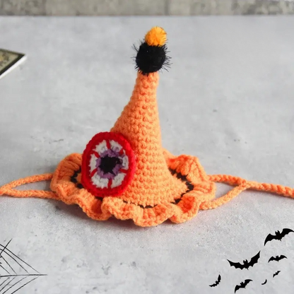Hand-knit Halloween Pet Collar Bib for cats and dogs, perfect for adding a spooky touch to Halloween costumes.