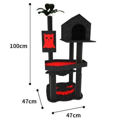 Halloween-themed cat climbing frame with multi-level platforms and scratching posts for play and exploration