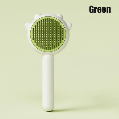 Self-cleaning grooming needle brush for cats and dogs