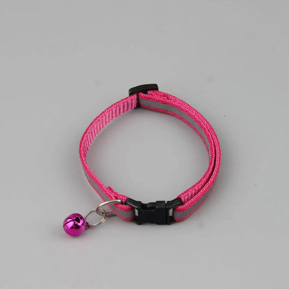 Reflective cat and dog collar with adjustable fit and bell for nighttime safety