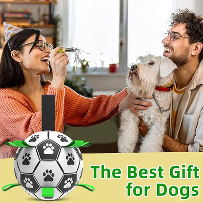 Durable dog soccer toy with high-stretch material for active play and chewing