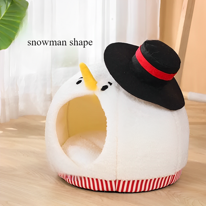 Nido para gatos con forma de muñeco de nieve navideño: acogedora cama semicerrada para mayor comodidad invernal