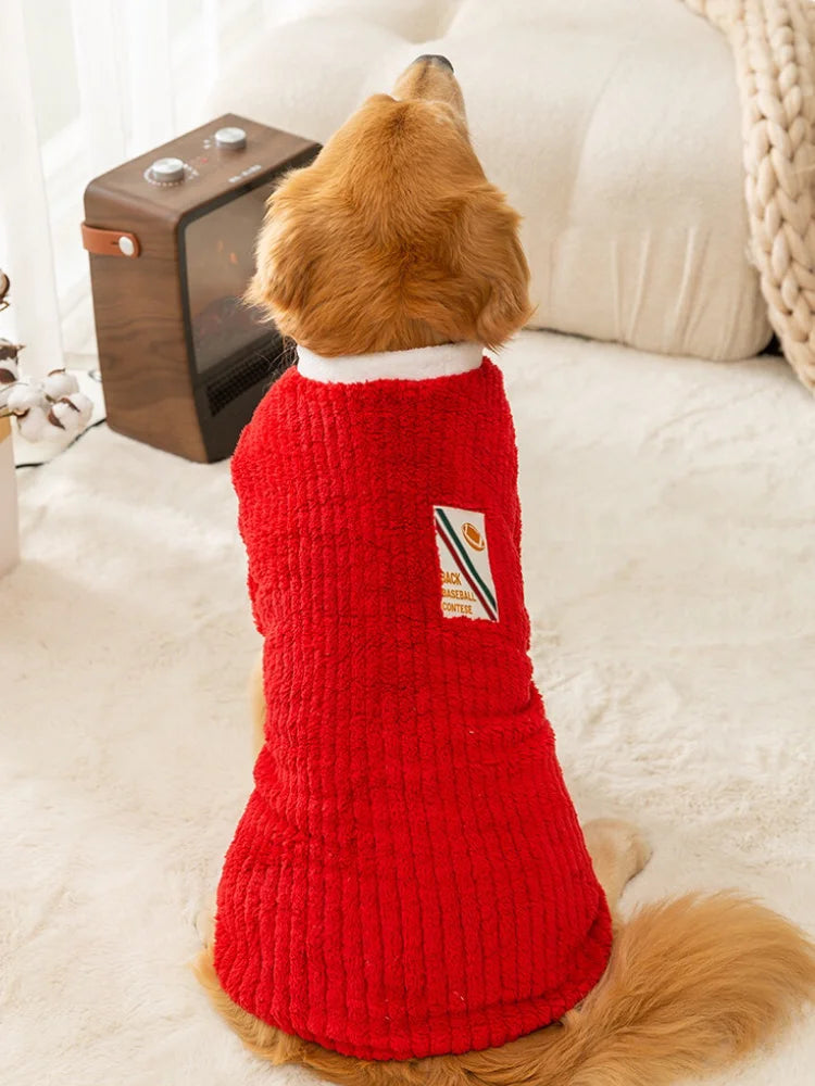 Red Christmas sweater for large dogs, warm winter pajama-jacket for Golden Retrievers and Labradors.