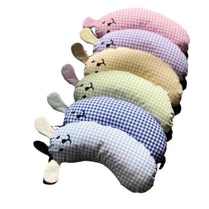 U-shaped cotton pet pillow for cats and dogs with removable washable cover, ideal for chin support and deep sleep.