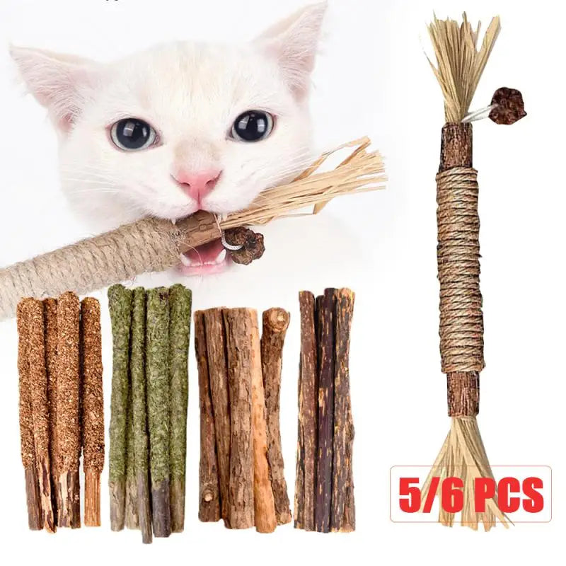 Natural cat mint chew sticks for dental health and entertainment.