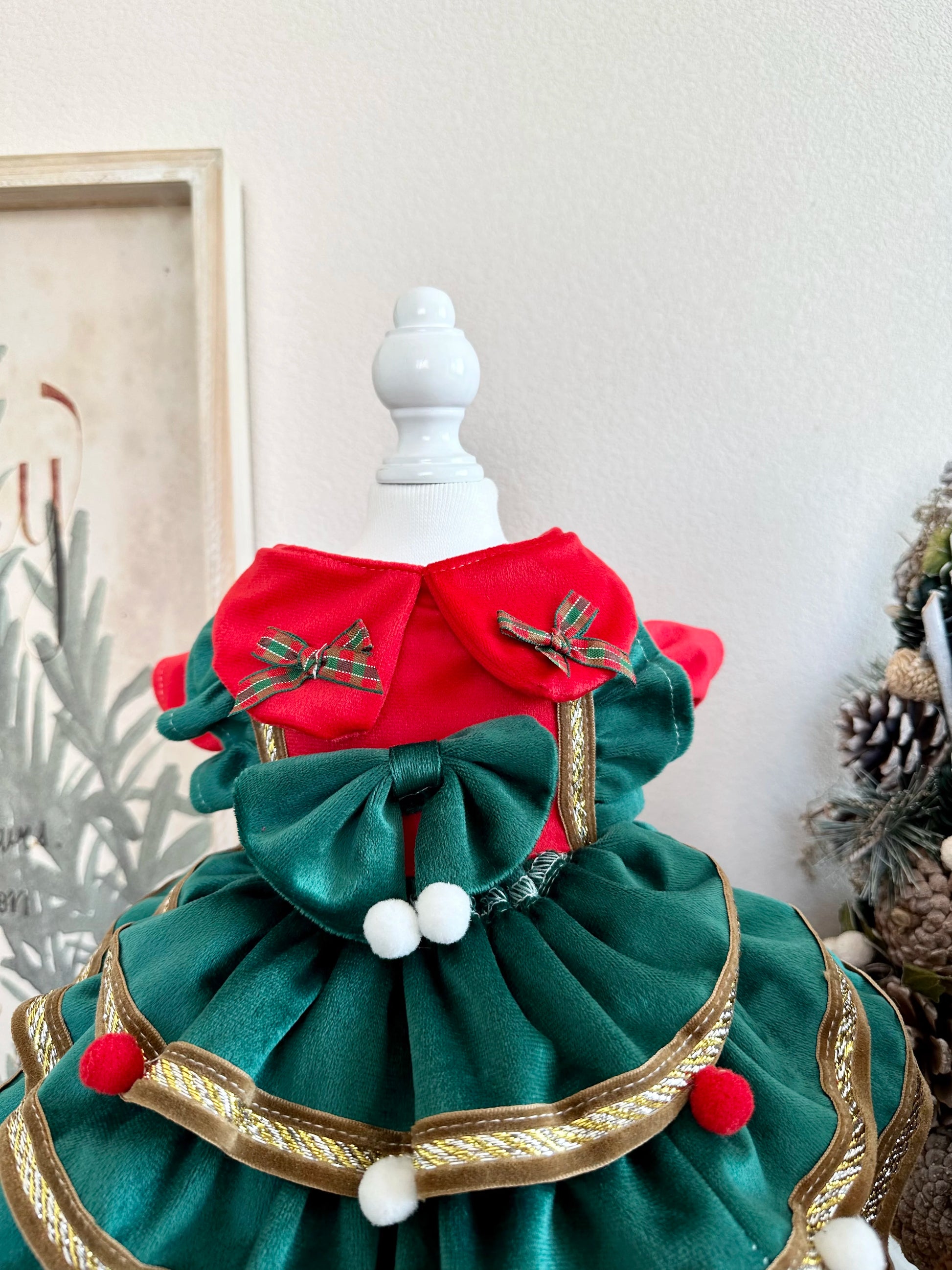 Festive Christmas dress for small and medium dogs with a bow and princess-style design.