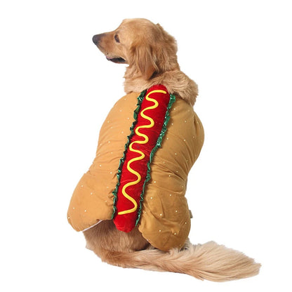 Hot dog-shaped pet costume for small dogs, perfect for festive parties and Halloween
